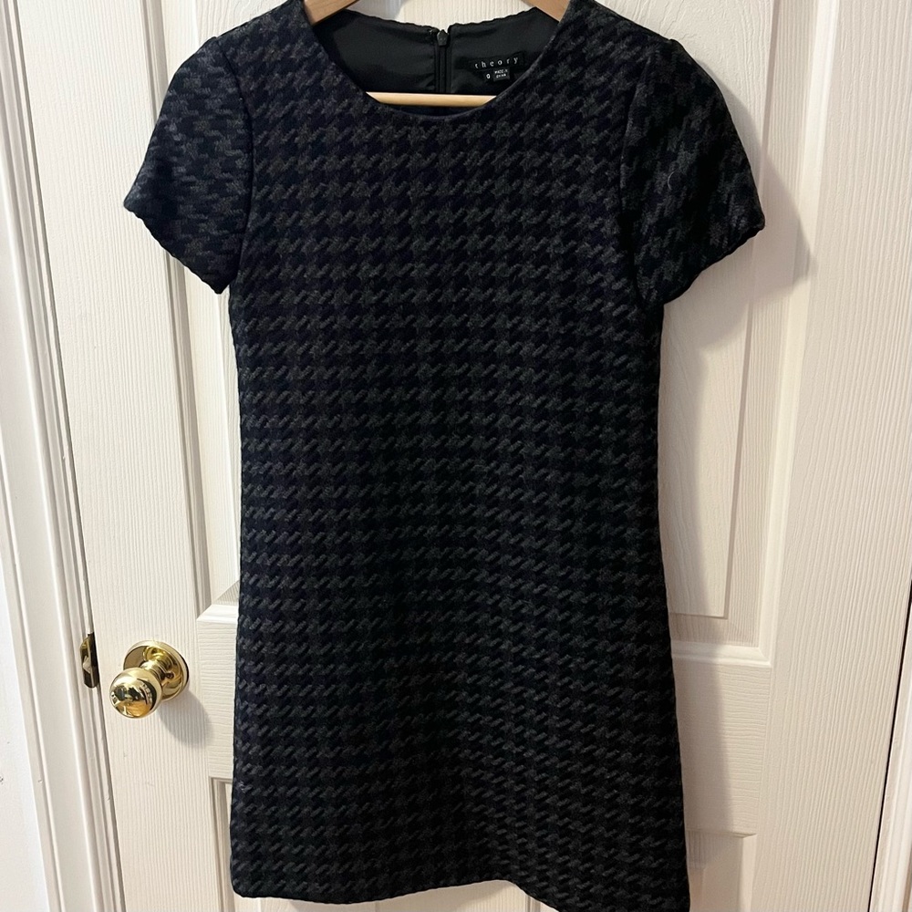 Theory Black Grey Houndstooth Wool Mini Dress Size 0